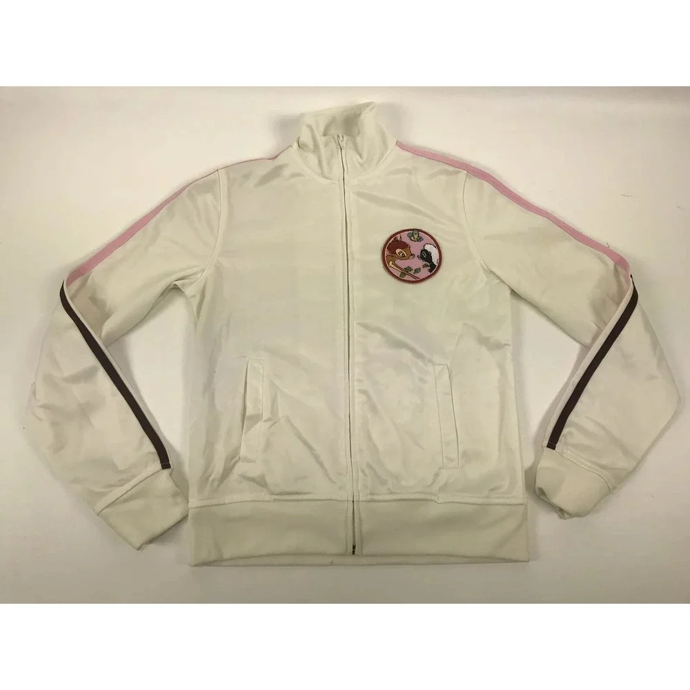 Disney Bambi Track Jacket Youth Size Small White PInk Vintage